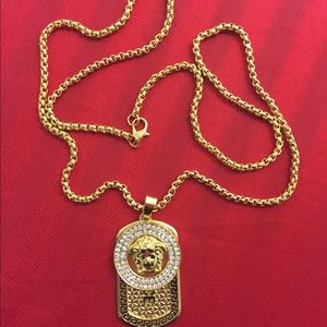Medusa 18k Gold Plated Iced Pendants Chain NEW